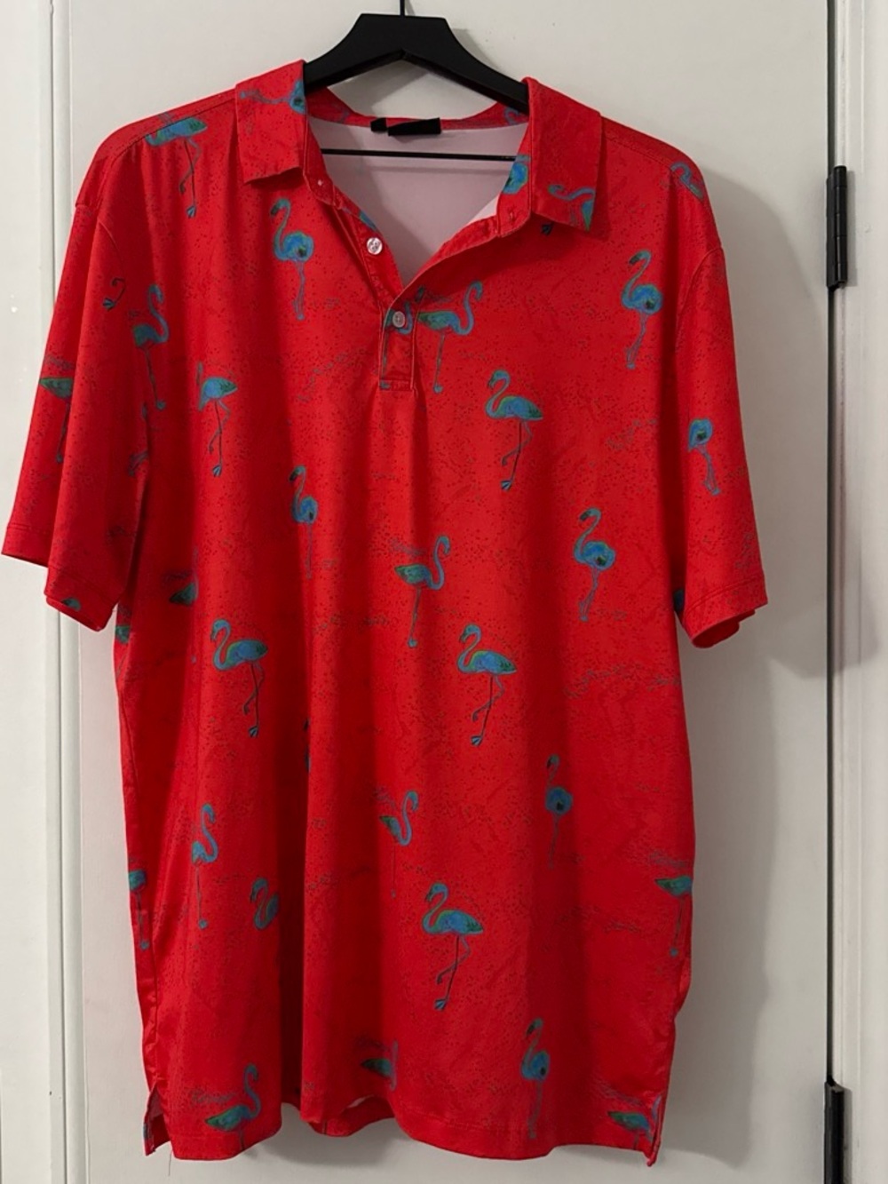 Men's Red Flamingo Print Polo Shirt - Casual Short Sleeve